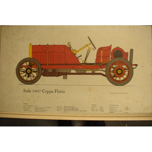 352 - A collection of prints to include the Alfa Romeo P3B and Itala 1907 Coppa Florio by George A Oliver,... 