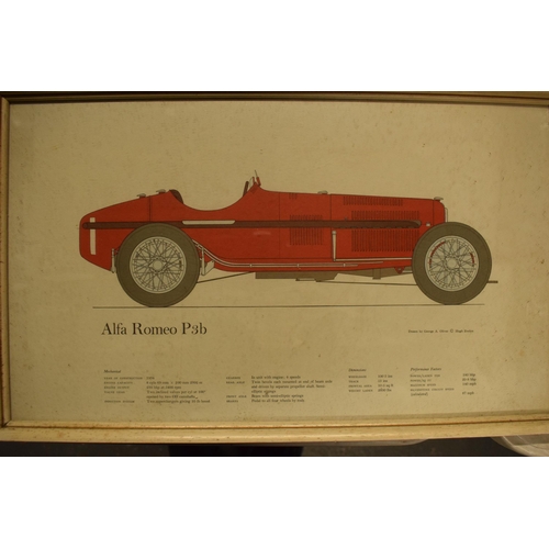 352 - A collection of prints to include the Alfa Romeo P3B and Itala 1907 Coppa Florio by George A Oliver,... 