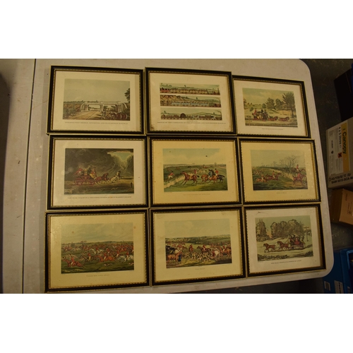 353 - A collection of framed prints to include hunting and county-themed examples such as 'The Meet', 'To ... 