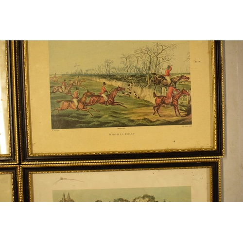 353 - A collection of framed prints to include hunting and county-themed examples such as 'The Meet', 'To ... 