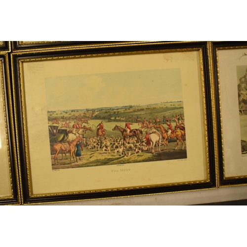 353 - A collection of framed prints to include hunting and county-themed examples such as 'The Meet', 'To ... 