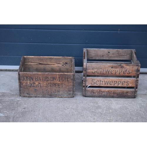 366 - A pair of vintage wooden advertising crates for Schweppes and John Bateson of Preston (2). Largest 4... 