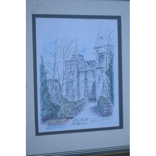 368 - A framed print of Alton Castle, Staffordshire, signed by Lois Scragg 1996. 41 x 34cm inc frame.