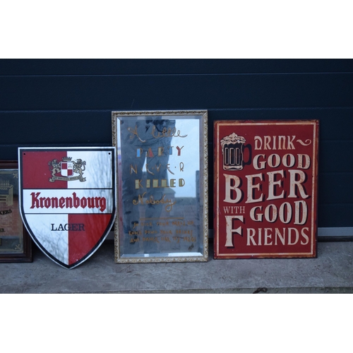 369 - A good collection of pub-related wall hanging items to include a No Smoking area sign, Kronenbourg s... 