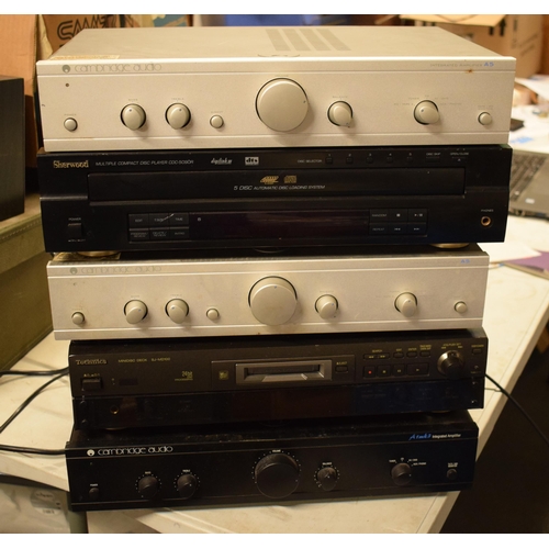 371 - A collection of Hi Fi and audio equipment to include Cambridge Audio A5 integrated amplifier x 2, Ca... 