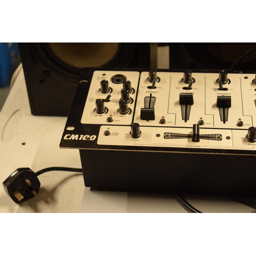 372 - A collection of Hi Fi and audio equipment and similar to include Numark CM100 mixing board, a pair o... 