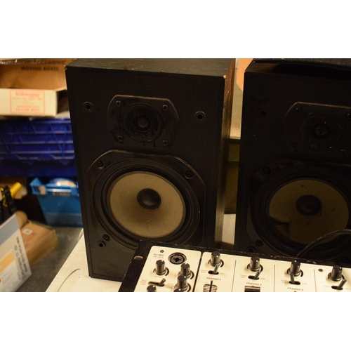 372 - A collection of Hi Fi and audio equipment and similar to include Numark CM100 mixing board, a pair o... 