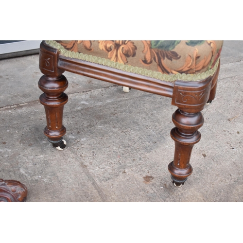 391 - A 19th century walnut carved piano stool with upholstered adjustable seat together with a matching c... 