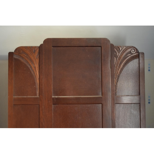 392 - Early to Mid 20th century wooden single wardrobe with carved decoration. 86 x 43 x 187cm tall. In go... 