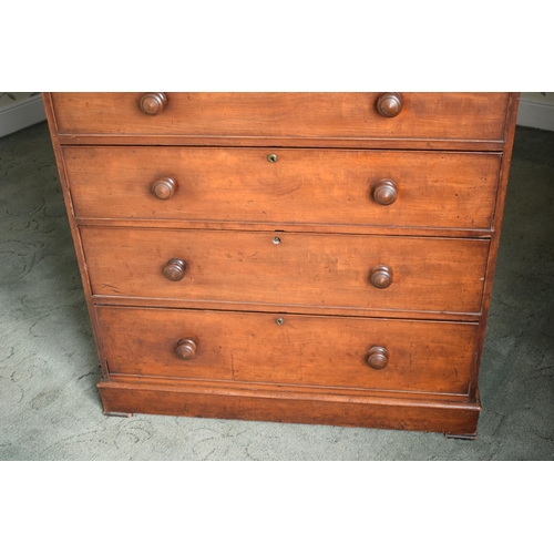 394 - Victorian wooden 2 over 4 chest of drawers with turned wooden handles. 106 x 52 x 122cm tall. In goo... 