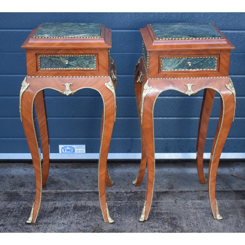 398 - A pair of quality reproduction Louis XVI style jardinière stands / torcheres with marble-effect tops... 