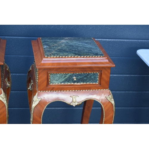 398 - A pair of quality reproduction Louis XVI style jardinière stands / torcheres with marble-effect tops... 