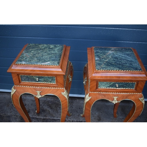 398 - A pair of quality reproduction Louis XVI style jardinière stands / torcheres with marble-effect tops... 