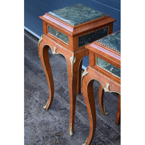 398 - A pair of quality reproduction Louis XVI style jardinière stands / torcheres with marble-effect tops... 