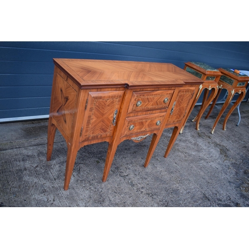 399 - Quality reproduction Louis XVI style sideboard with over and under drawers flanked by cabinets with ... 