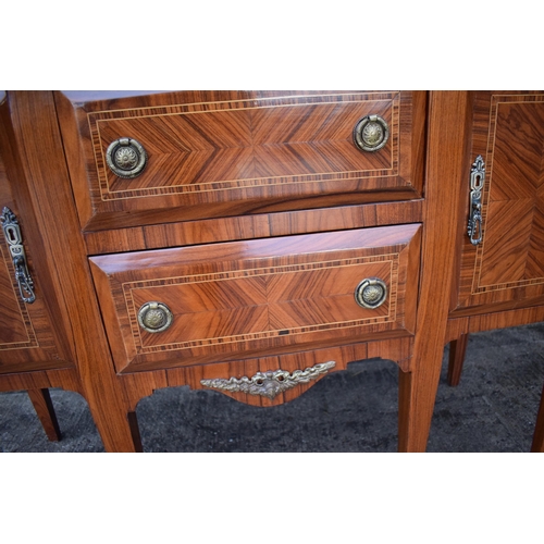 399 - Quality reproduction Louis XVI style sideboard with over and under drawers flanked by cabinets with ... 