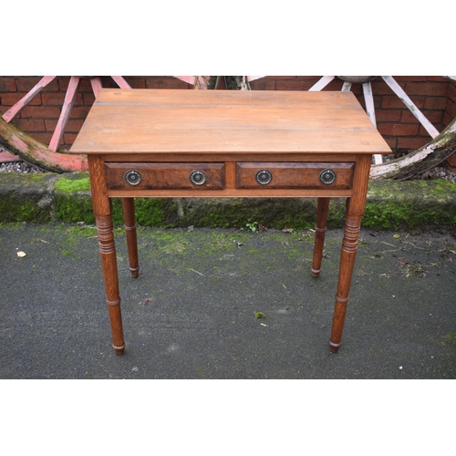 408 - Edwardian fruitwood or similar 2-drawer side table. 85  x 57 x 75cm tall. 

In good functional condi... 