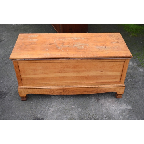 410 - An early 20th century blanket box with detachable lid made from the base of a wardrobe with sliding ... 