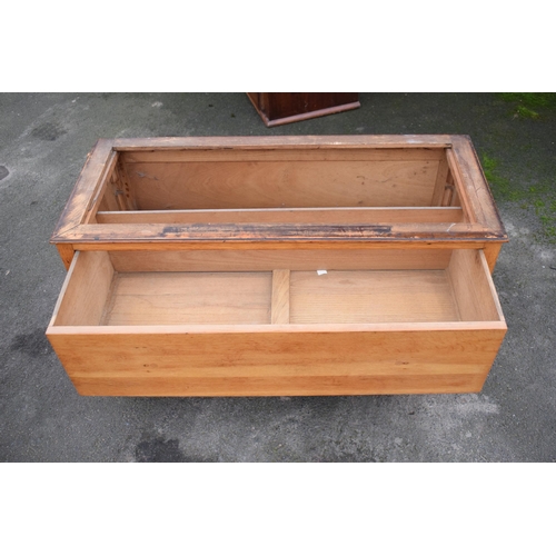 410 - An early 20th century blanket box with detachable lid made from the base of a wardrobe with sliding ... 