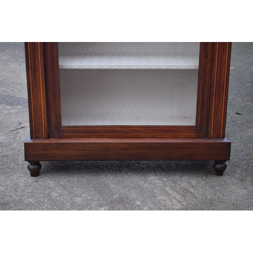 414 - Edwardian mahogany inlaid display cabinet with glazed door and 3 shelves. 77 x 30 x 104cm tall. 

In... 