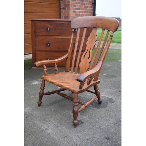 416 - Victorian high-backed farmhouse chair (legs cut down) 94cm tall. 

In good functional condition with... 