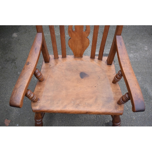 416 - Victorian high-backed farmhouse chair (legs cut down) 94cm tall. 

In good functional condition with... 