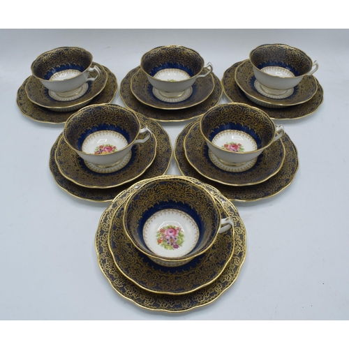 77 - George Jones Crescent China part tea set to include 6 cups, 6 saucers, 6 sides (6 trios), a sugar bo... 