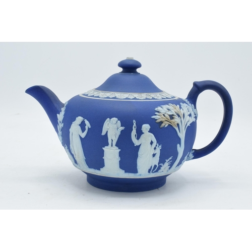 83 - Wedgwood 19th century dip blue jasperware teapot. 22cm long. In good condition with no obvious damag... 