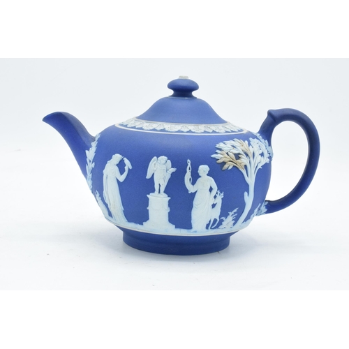 83 - Wedgwood 19th century dip blue jasperware teapot. 22cm long. In good condition with no obvious damag... 