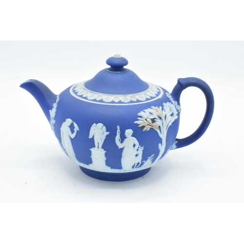 83 - Wedgwood 19th century dip blue jasperware teapot. 22cm long. In good condition with no obvious damag... 