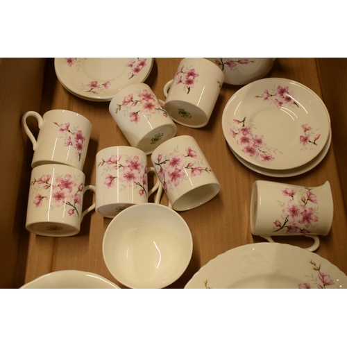 89 - A Hammersley part coffee set decorated with a pink floral scene to include a coffee pot, 6 coffee ca... 