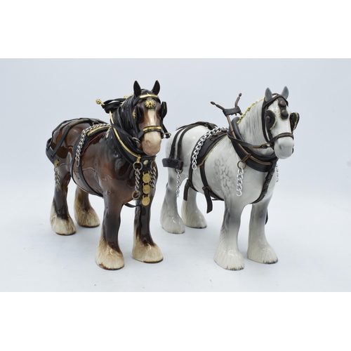 148K - Beswick 818 shires to include a brown and a grey example both in full working harnesses (2). In good... 