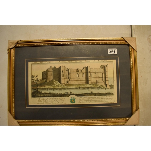 351 - A framed print 'The West Prospect of Newark Castle in the County of Nottingham' ('The Weft Profpect ... 