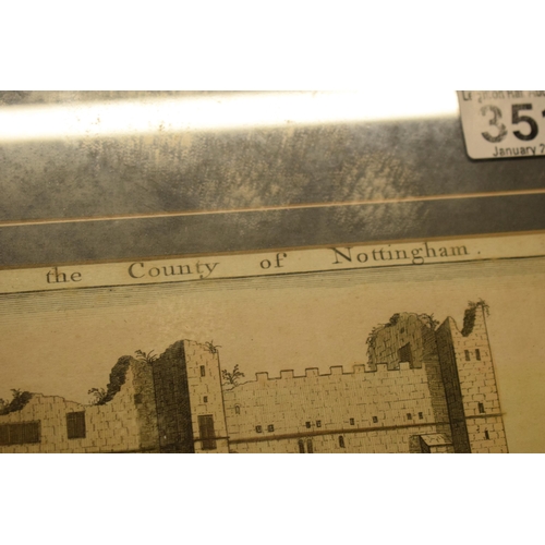 351 - A framed print 'The West Prospect of Newark Castle in the County of Nottingham' ('The Weft Profpect ... 