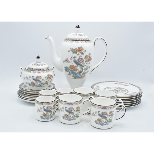 27 - A collection of Wedgwood Kutani Crane pottery to include a coffee pot, lidded sugar, 3 small coffee ... 