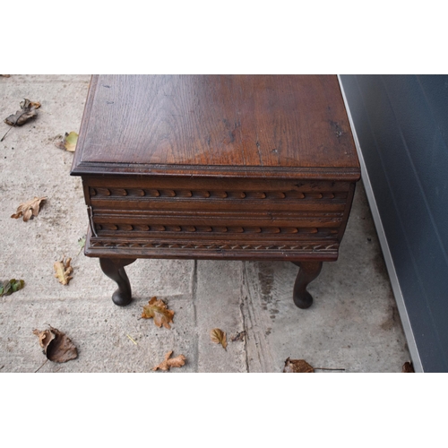 305 - A late 18th / 19th century oak bible box raised on cabriole style legs with heavy carved decoration ... 