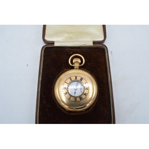 216 - A Roidor gold-plated half-hunter Swiss-made pocket watch with top-wind action. In ticking order thou... 