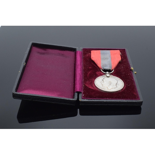 225 - A cased George V 'For Faithful Service' medal awarded to Harry Nicholas Hillier.