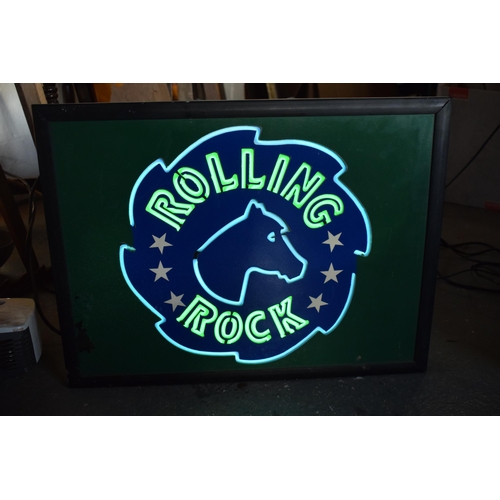 234 - A late 20th century Rolling Rock beer neon advertising sign. 63 x 48cm. NO POSTAGE.