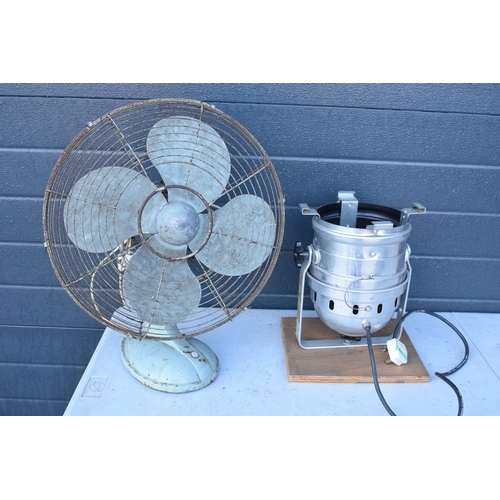 235 - A pair of items to include a vintage large industrial fan and a stage light which has been converted... 