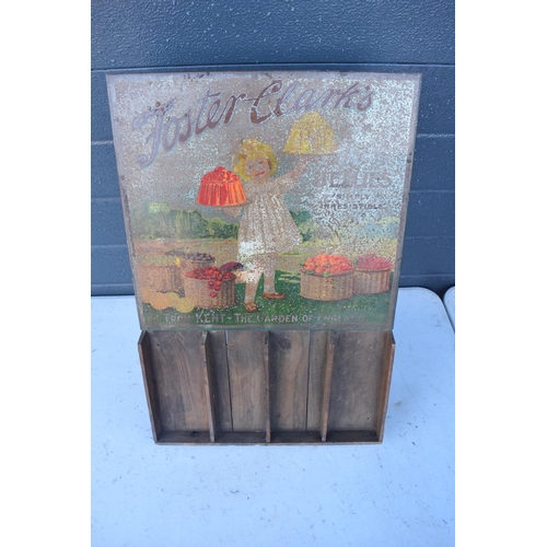 237 - A vintage enamel and wooden Foster Clark's Jellies shop display. 57cm tall. Barn find.