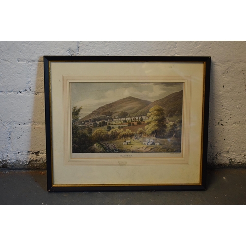 260 - A framed antique print of Malvern from the link 'Drawn on Stone' by W Wood. 40 x 34cm inc frame.