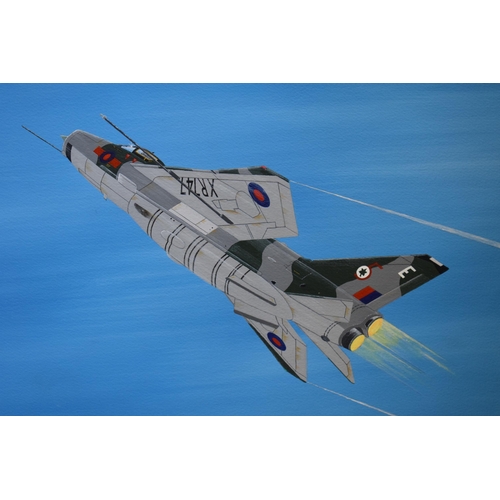 264 - A framed acrylic picture of an English Electric Lightning in Flight by Tony Smith (no glass). 55 x 4... 