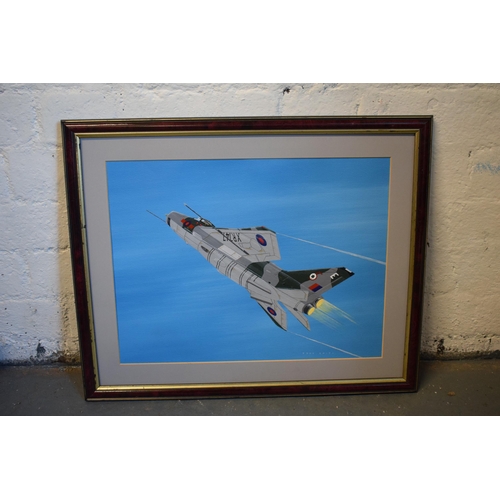 264 - A framed acrylic picture of an English Electric Lightning in Flight by Tony Smith (no glass). 55 x 4... 