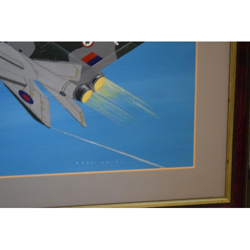 264 - A framed acrylic picture of an English Electric Lightning in Flight by Tony Smith (no glass). 55 x 4... 