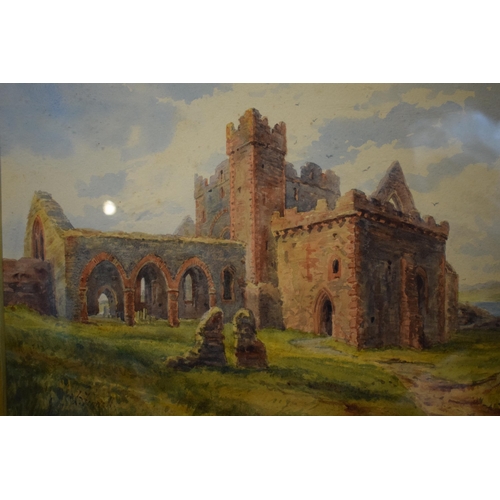 265 - A framed watercolour of an Abbey in ruins signed 'L Fennel' Louisa Fennel. 52 x 41cm inc frame.