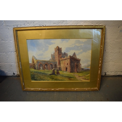 265 - A framed watercolour of an Abbey in ruins signed 'L Fennel' Louisa Fennel. 52 x 41cm inc frame.