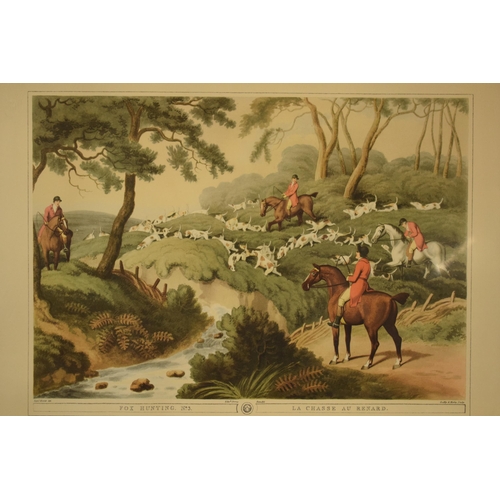 279 - A framed country scenes print of Fox Hunting No.3 - La Chasse au Renard. 58 x 47cm inc frame. In goo... 