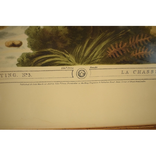 279 - A framed country scenes print of Fox Hunting No.3 - La Chasse au Renard. 58 x 47cm inc frame. In goo... 