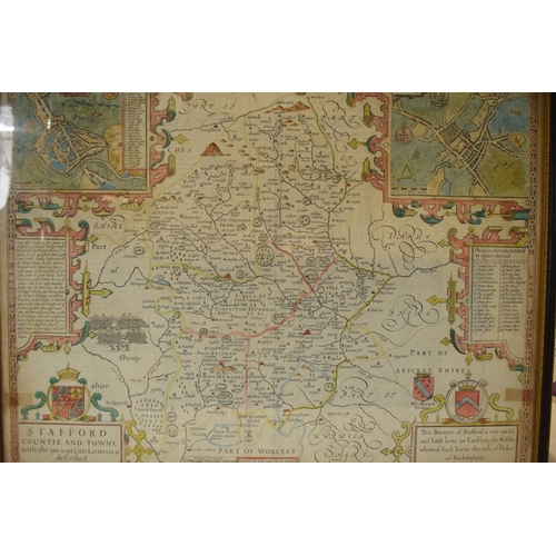 284 - John Speed hand coloured county map of Stafford 'Both Countie and Towne with the ancient citie of Li... 